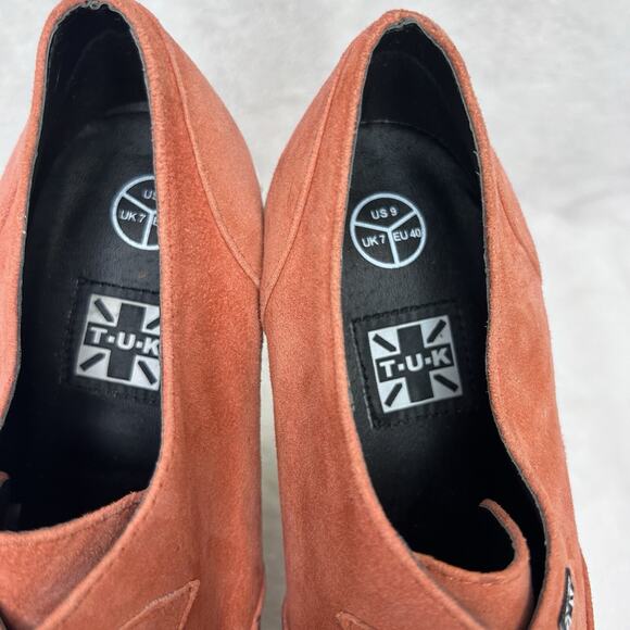 T.U.K Peachy Suede Wedge Creeper Shoes Size 9 Lace Up - Picture 10 of 12